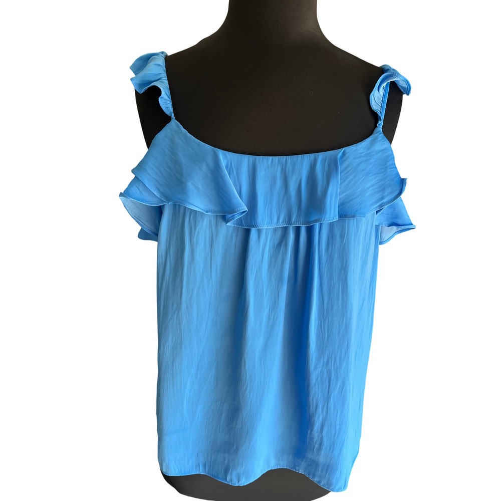 Lilly Pulitzer Blue Silk Ruffle Camisole Adjustable Strap Tank Top Womens Medium